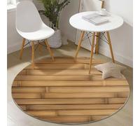 Alfombra Redonda de Salon Madera Naturaleza Estampada Alfombra Lavable de Habitacion, Marrón Tiras De Bambú Textura Alfombras Pelo Corto para Comedor Salón Dormitorio, 120 cm