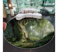 Alfombra Redonda de Salon Naturaleza Árbol Antiguos Musgo Estampada Alfombra Lavable de Habitacion, Verde Alfombras Pelo Corto para Comedor Salón Dormitorio, 90 cm
