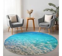 Alfombra Redonda de Salon Naturaleza Estampado Alfombra Lavable de Habitacion, Azul Mar Playa Pelo Corto Alfombras para Cocina Comedor Sala de Estar y Dormitorio, 200 cm