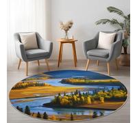 Alfombra Redonda de Salon Naturaleza Estampado Alfombra Lavable de Habitacion, Río Amarillo Árbol Pelo Corto Alfombras para Cocina Comedor Sala de Estar y Dormitorio, 60 cm