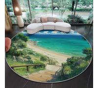 Alfombra Redonda de Salon Naturaleza Trópicos Playa Escaleras Estampada Alfombra Lavable de Habitacion, Verde Alfombras Pelo Corto para Comedor Salón Dormitorio, 90 cm