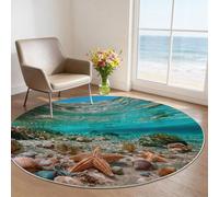 Alfombra Redonda de Salon Trópicos Naturaleza Estampada Alfombra Lavable de Habitacion, Naranja Estrella De Mar Concha Marina Alfombras Pelo Corto para Comedor Salón Dormitorio, 120 cm