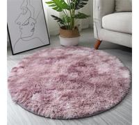Alfombra redonda de teñido anudado para sala de estar y dormitorio, alfombra suave antideslizante y esponjosa, 110 cm, color rosa y morado, decoración del hogar