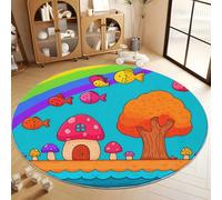 Alfombra Redonda Decorativa Simple Dibujos Animados Arcoíris Energía Vivaz, Alfombra Azul Antideslizante de Pelo Corto Lavable Antideslizante para Salón y Habitación - 60 cm