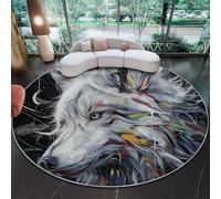 Alfombra Redonda Decorativa y Suave, Abstracto Grafiti Lobo Textura Alfombra Circular Antideslizante para Salón, Dormitorio y Oficina, Vistoso Diseño Moderno para Interior 180 cm