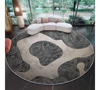 Alfombra Redonda Decorativa y Suave, Abstracto Tradicional Estilo japonés Curvas Alfombra Circular Antideslizante para Salón, Dormitorio y Oficina, Gris Negro Diseño Moderno para Interior 160 cm
