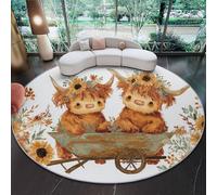 Alfombra Redonda Decorativa y Suave, Bohemio Vaca Floral Girasol Alfombra Circular Antideslizante para Salón, Dormitorio y Oficina, Vistoso Diseño Moderno para Interior 140 cm