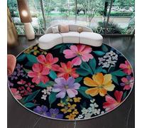 Alfombra Redonda Decorativa y Suave, Campo francés jardín Floral Alfombra Circular Antideslizante para Salón, Dormitorio y Oficina, Vistoso Diseño Moderno para Interior 120 cm
