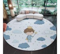 Alfombra Redonda Decorativa y Suave, Dibujos Animados Lindo niño pequeño Nubes Alfombra Circular Antideslizante para Salón, Dormitorio y Oficina, Azul Amarillo Diseño Moderno para Interior 160 cm