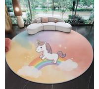 Alfombra Redonda Decorativa y Suave, Dibujos Animados soñador Unicornio borroso Alfombra Circular Antideslizante para Salón, Dormitorio y Oficina, Vistoso Diseño Moderno para Interior 140 cm