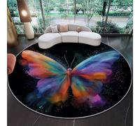 Alfombra Redonda Decorativa y Suave, Fantasía Mariposa Efecto Polvo Bordes difuminados Alfombra Circular Antideslizante para Salón, Dormitorio y Oficina, Vistoso Diseño Moderno para Interior 60 cm