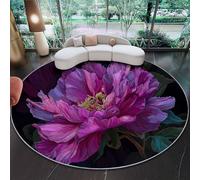 Alfombra Redonda Decorativa y Suave, Floral Peonía Pétalos Alfombra Circular Antideslizante para Salón, Dormitorio y Oficina, Morado Oscuro Diseño Moderno para Interior 60 cm