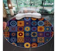 Alfombra Redonda Decorativa y Suave, Geométrico Abstracto Patchwork patrón Alfombra Circular Antideslizante para Salón, Dormitorio y Oficina, Vistoso Diseño Moderno para Interior 140 cm