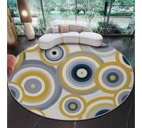 Alfombra Redonda Decorativa y Suave, Geométrico Círculo Elegante Alfombra Circular Antideslizante para Salón, Dormitorio y Oficina, Amarillo Gris Diseño Moderno para Interior 60 cm