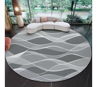 Alfombra Redonda Decorativa y Suave, Líneas onduladas Modernas y abstractas Alfombra Circular Antideslizante para Salón, Dormitorio y Oficina, Gris Diseño Moderno para Interior 180 cm