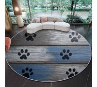 Alfombra Redonda Decorativa y Suave, Madera Textura Huellas de Patas de Perro Alfombra Circular Antideslizante para Salón, Dormitorio y Oficina, Azul Gris Diseño Moderno para Interior 160 cm