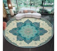 Alfombra Redonda Decorativa y Suave, Oriental Antiguo Art déco Alfombra Circular Antideslizante para Salón, Dormitorio y Oficina, Turquesa Diseño Moderno para Interior 160 cm