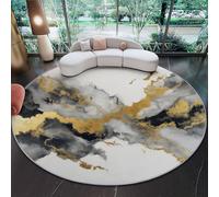 Alfombra Redonda Decorativa y Suave, Pintura en Tinta Delicada degradada Alfombra Circular Antideslizante para Salón, Dormitorio y Oficina, Oro Negro Diseño Moderno para Interior 180 cm