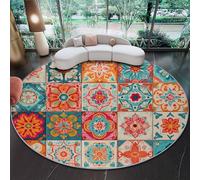 Alfombra Redonda Decorativa y Suave, Retro Patchwork Azulejos Alfombra Circular Antideslizante para Salón, Dormitorio y Oficina, Vistoso Diseño Moderno para Interior 180 cm