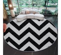 Alfombra Redonda Decorativa y Suave, Simple patrón de Espiga líneas Alfombra Circular Antideslizante para Salón, Dormitorio y Oficina, Negro Blanco Diseño Moderno para Interior 160 cm