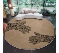 Alfombra Redonda Decorativa y Suave, Vintage Borde Estampado de Leopardo Manos Alfombra Circular Antideslizante para Salón, Dormitorio y Oficina, Marrón Diseño Moderno para Interior 180 cm