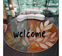 Alfombra Redonda Decorativa y Suave, Vintage Hojas Textura Texto Alfombra Circular Antideslizante para Salón, Dormitorio y Oficina, Vistoso Diseño Moderno para Interior 60 cm