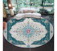 Alfombra Redonda Decorativa y Suave, Vintage Misterioso Patrones Borde Alfombra Circular Antideslizante para Salón, Dormitorio y Oficina, Turquesa Crema Diseño Moderno para Interior 60 cm