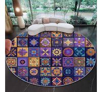 Alfombra Redonda Decorativa y Suave, Vintage Patchwork Geométrico Azulejos Alfombra Circular Antideslizante para Salón, Dormitorio y Oficina, Vistoso Diseño Moderno para Interior 60 cm