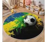 Alfombra Redonda Deportes Estilo Graffiti, Alfombras Fútbol Bandera Brasileña Pelo Corto Suave, Lavable Resistente a Las Manchas Amarillo Alfombras, para Sala de Estar habitación de los niños 90cm