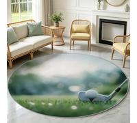 Alfombra redonda deportiva de 120 cm, bola de golf verde antideslizante y lavable a máquina. Cerdas cortas impresas alfombras para salón, dormitorio, oficina o comedor. Grosor 0,6 cm, multicolor