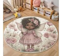 Alfombra Redonda Dibujos Animados Cuentos De Hadas, Lavable Pelo Corto Acuarela Hada Racimo De Flores Alfombra para Dormitorio Interior, Antideslizante Rosa Alfombras para Sala De Estar 100cm
