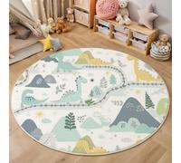 Alfombra Redonda Dibujos Animados Diversión Infantil, Alfombras Dinosaurios Colinas Pelo Corto Suave, Resistente a Las Manchas Azul Claro Alfombras, para Sala de Estar habitación de los niños 180cm