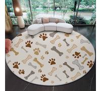 Alfombra Redonda Dibujos Animados Huellas De Patas Huesos Líneas Para Sala De Estar, Lavable A MáQuina De Pelo Bajo Y No Desprende Pelo - Alfombras Para Sala De Estar SalóN 120 cm (Rond) Beige