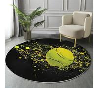 Alfombra Redonda Dinámica Movimiento, Alfombra Amarillo Verdoso Pelo Corto Suave, Alfombras Estampado Tenis Pintura Antideslizante fácil de cuidar, para Dormitorio Salón Cocina Halls 150cm