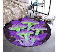 Alfombra redonda divertida con base antideslizante, lavable a máquina, 61 cm | Decorativa, con estampado de bruja, misterio, hongos mágicos, hojas moradas y hongos psicodélicos, cómoda, para dormitori