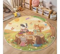 Alfombra Redonda, Estampado Animales Lindos Fiesta Ilustración De Dibujos Animados Alfombras Redondas Cómodo, Lavable Antideslizante Alfombra Salon Redondas Para Cocina Habitacion, Amarillo, 180 Cm