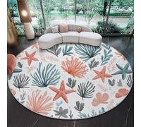 Alfombra Redonda Estampado Dibujos Animados Coral Estrellas De Mar Algas - 100 cm Antideslizante Alfombras para Dormitorio Entrada Comedor Halls Balcón, Blanco Suaves Interiores Alfombra