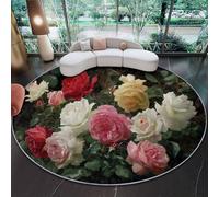 Alfombra Redonda Estampado Estilo De Pintura Al Óleo Ramo Hoja - 120 cm Antideslizante Alfombras para Dormitorio Entrada Comedor Halls Balcón, Verde Oscuro Suaves Interiores Alfombra