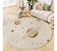 Alfombra Redonda, Estampado Planetas Lujo Con Lámina Oro Ilustración Minimalista Alfombras Redondas Cómodo, Lavable Antideslizante Alfombra Salon Redondas Para Cocina Habitacion, Beige, 60 Cm
