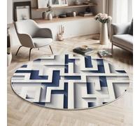 Alfombra Redonda Estilo Abstracto Moderno Lavable, Alfombra Azul Oscuro Estampado 3D Laberinto Geometría Antideslizante Fácil de Limpiar, para Dormitorio Entrada Comedor Halls Balcón Alfombras 150cm
