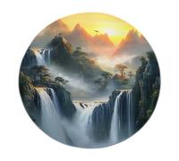 Alfombra Redonda Estilo Chino Atardecer Cascada Paisajismo Alfombras Lavables Antideslizantes Pelo bajo Alfombra Sala Estar Dormitorio bajo Mesa Interior Exterior 80x80cm