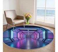 Alfombra Redonda Estilo Ciencia Ficción 100 cm - Suave Lavable Alfombras Estampado Túnel De Neón con Base Antideslizante, Vistoso Circular Alfombra para Dormitorio sala de estar sofá mesa de centro
