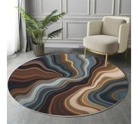 Alfombra Redonda Estilo De Arte Abstracto Suave y acogedora, Lavable Antideslizante Líneas Doradas Fluidas Alfombra, fácil de cuidar Marrón Alfombras para Dormitorio Sala de Estar - 90cm