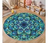Alfombra Redonda Estilo Fantasía para Sala de Estar, Lavable Antideslizante Azul Alfombra, Pelo bajo y no desprende Pelo Mandala Vidrio Caleidoscopio Estampada Alfombra para Dormitorio 180cm