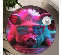 Alfombra Redonda Estilo Hippie 180cm Cerdo Guapo con patrón Gafas Sol Alfombras Delgadas para Sala Estar Dormitorio Patio Lavable Antideslizante