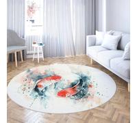 Alfombra Redonda Estilo Minimalista Moderno 150cm Acuarela Good Luck Koi Fish Alfombra Piso Antideslizante Lavable a máquina para Sala Estar Dormitorio Porche