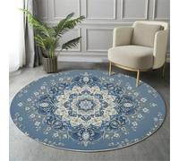 Alfombra Redonda Estilo Tradicional De Oriente Medio para Sala de Estar, Antideslizante Azul Marino Alfombra, no desprende Pelo Formas Geométricas Patrones Florales Adornados Estampada Alfombras 60cm