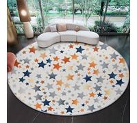 Alfombra Redonda Estrellas Americanas Retro Antideslizante 150 cm (Round) Lavable Alfombra de Pelo Corto Decorativa para Sala de Estar, Dormitorio Mesa de Café, Estudio,Azul Naranja