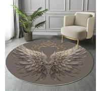 Alfombra Redonda Fantasía Arte Conceptual Suave y acogedora, Lavable Antideslizante Alas De Ángel Plumas Alfombra, fácil de cuidar Gris Alfombras para Dormitorio Sala de Estar - 60cm