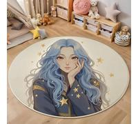 Alfombra Redonda Fantasía Estilo Anime, Alfombra Azul Pelo Corto Suave, Alfombras Estampado Chica Estrella Antideslizante fácil de cuidar, para Dormitorio Salón Cocina Halls 100cm